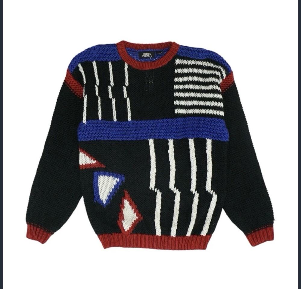 Vintage Sweater Street Scenes Colorblock Geometric Medium